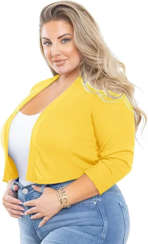 AusLook Women's Plus Size Shrug 3/4 Sleeve Lightweight Open Front Knit Cropped Bolero Cardigan Sweater 1X-5X
