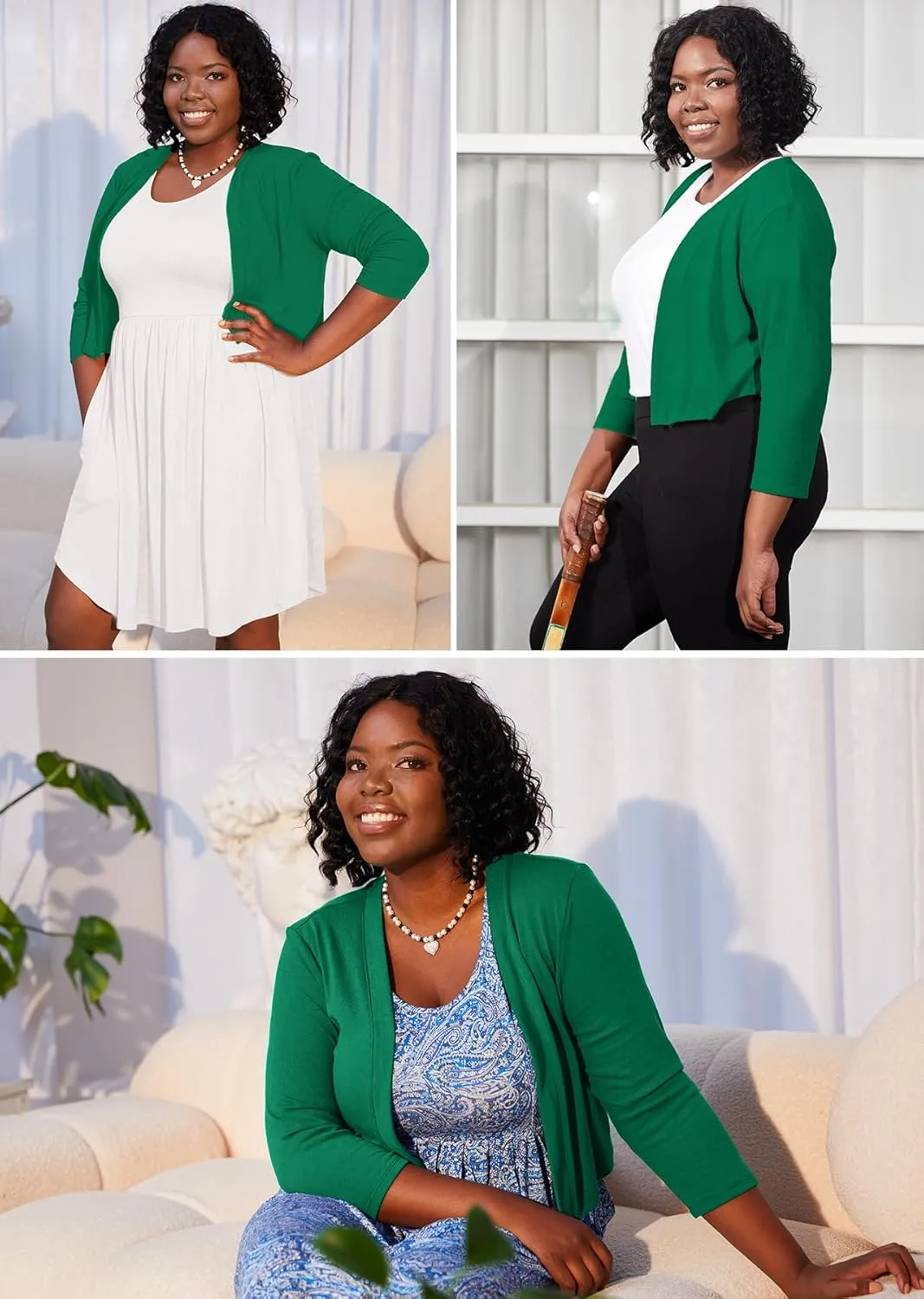 AusLook Women's Plus Size Shrug 3/4 Sleeve Lightweight Open Front Knit Cropped Bolero Cardigan Sweater 1X-5X