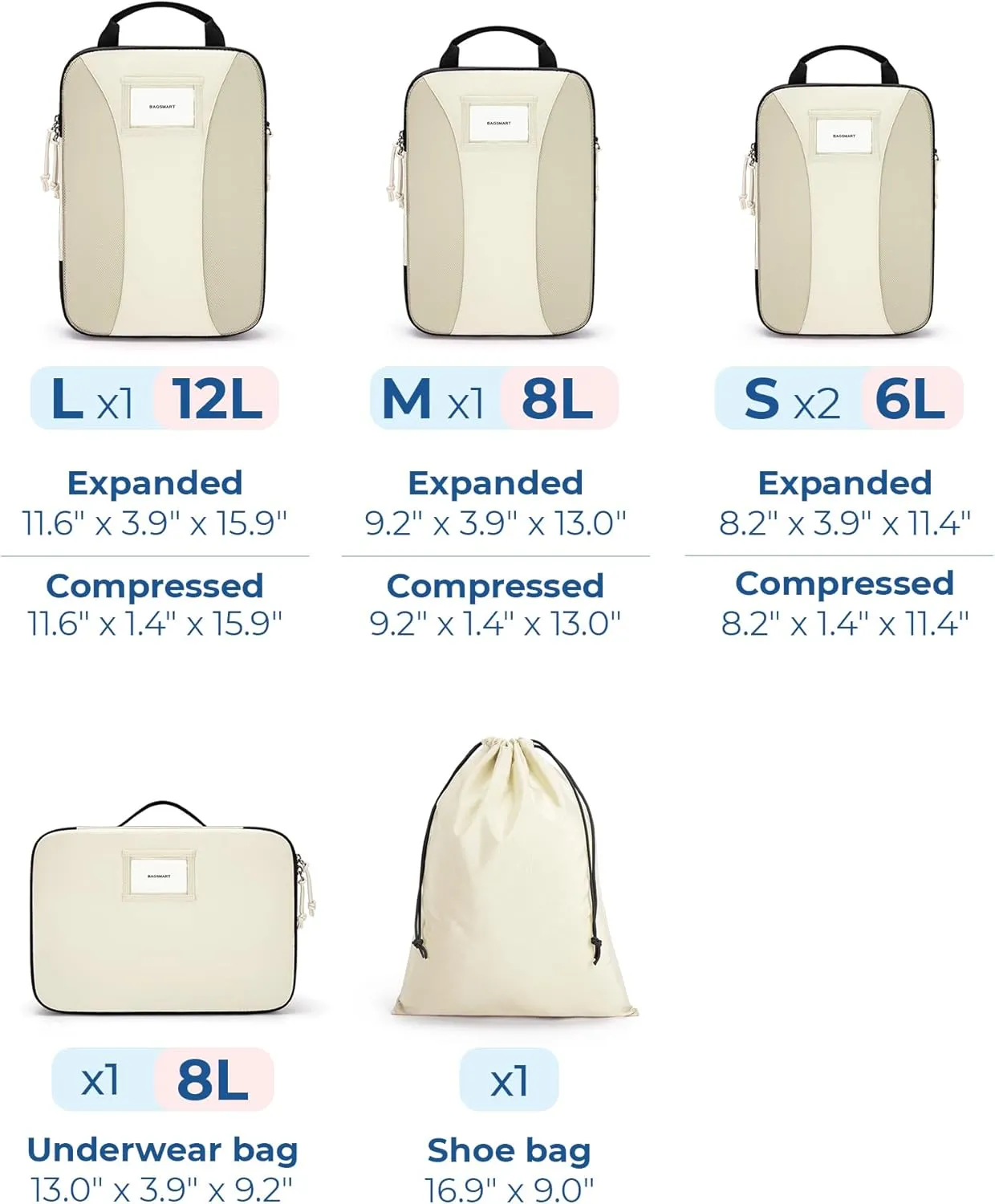 BAGSMART Compression Packing Cubes, 6 PCS Packing Cubes for Suitcases, Travel Bags Organizer for Luggage, Lightweight Packing Cube for Travel Essentials