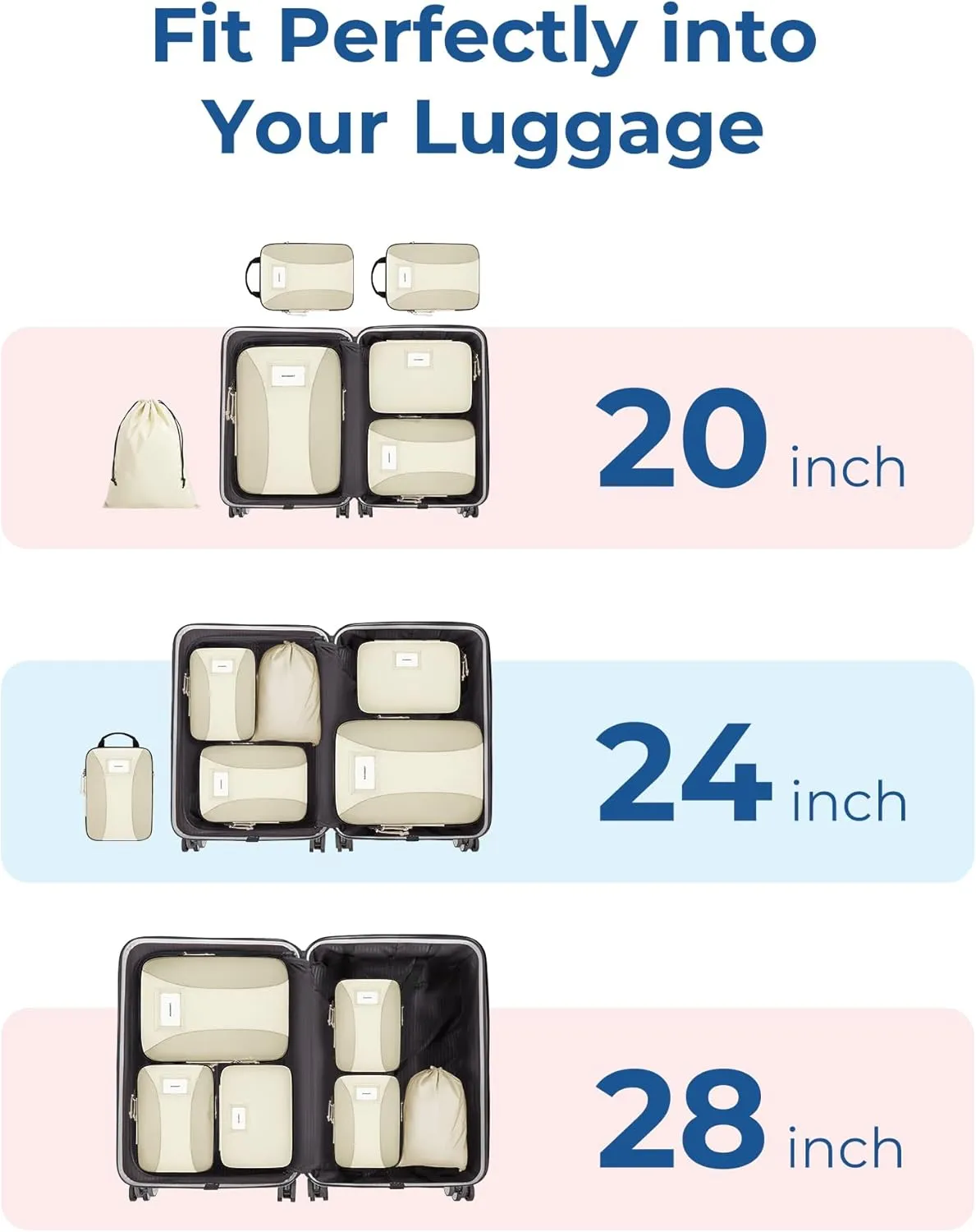 BAGSMART Compression Packing Cubes, 6 PCS Packing Cubes for Suitcases, Travel Bags Organizer for Luggage, Lightweight Packing Cube for Travel Essentials