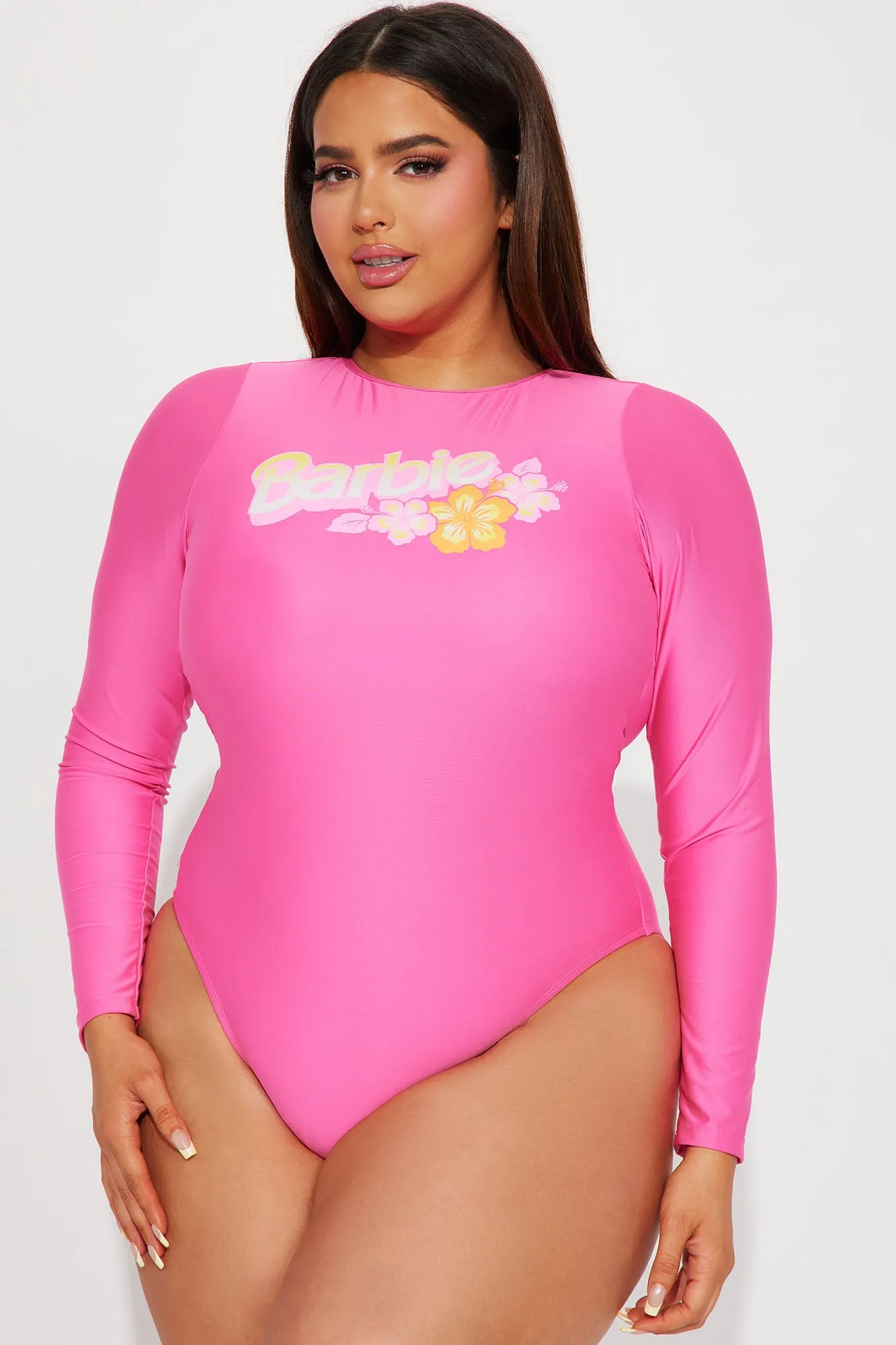 Beach Barbie 1 Piece Long Sleeve Swimsuit - Magenta
