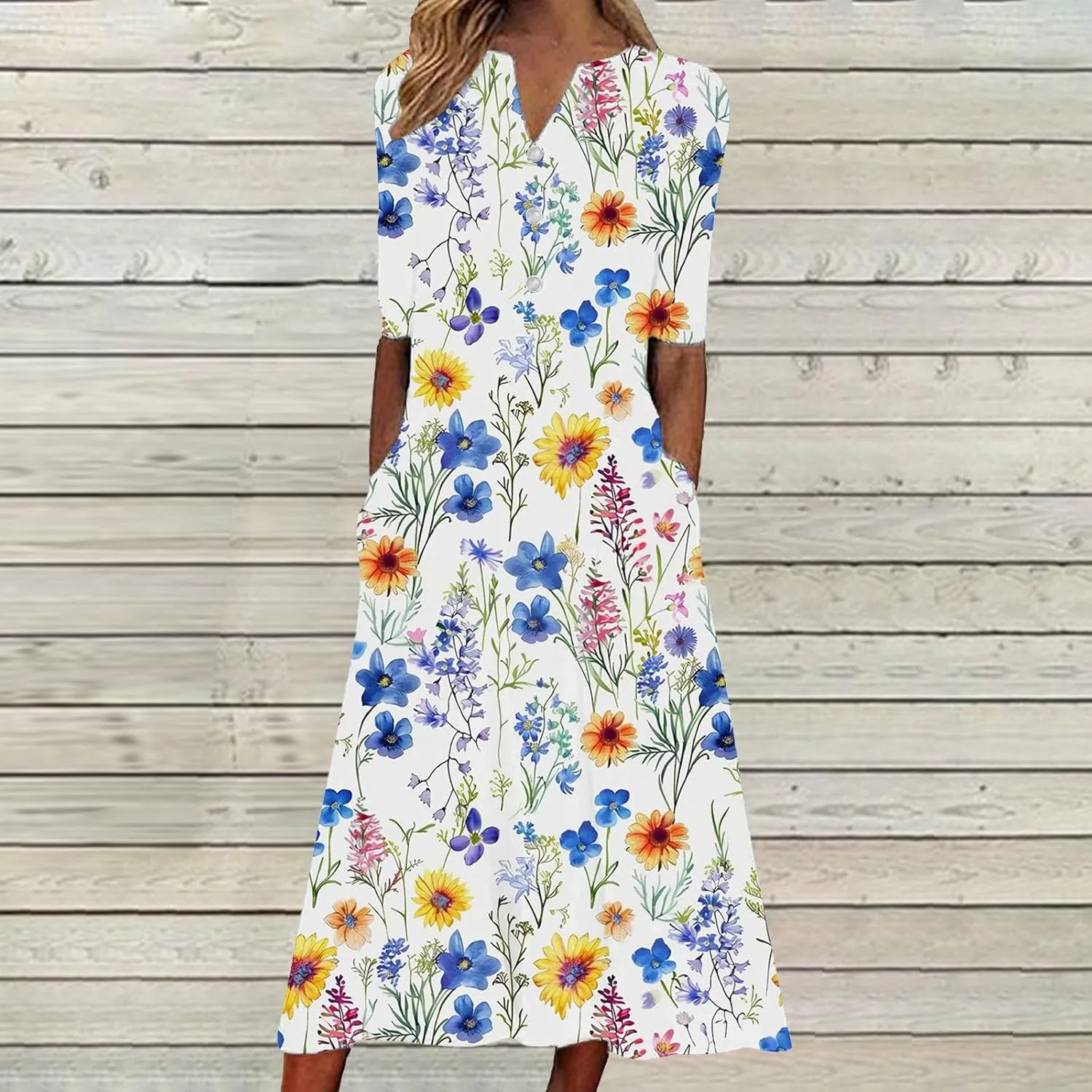 Beach Sundresses for Women 2025 Short Sleeve Summer Floral Dress Vneck Trendy Boho Maxi Dresses Flowy Beach Sundress