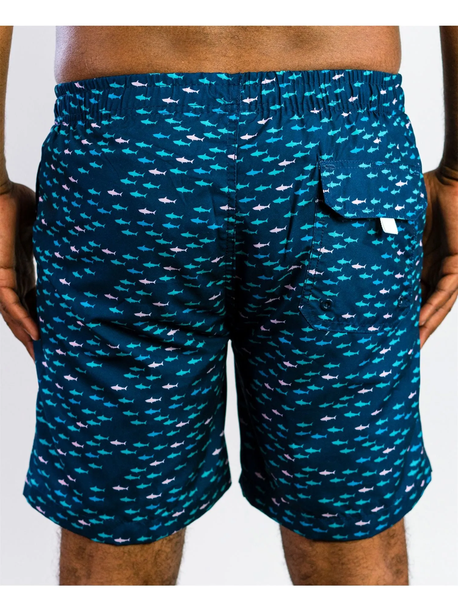 BEAUTIFUL GIANT Mens Navy Drawstring Lined Printed Classic Fit Swim Trunks