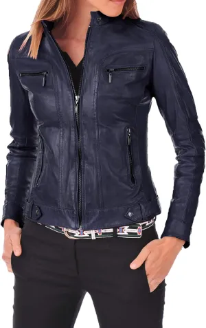 Benjer Skins Women's Leather Jacket Stylish Motorcycle Biker Genuine Lambskin 19