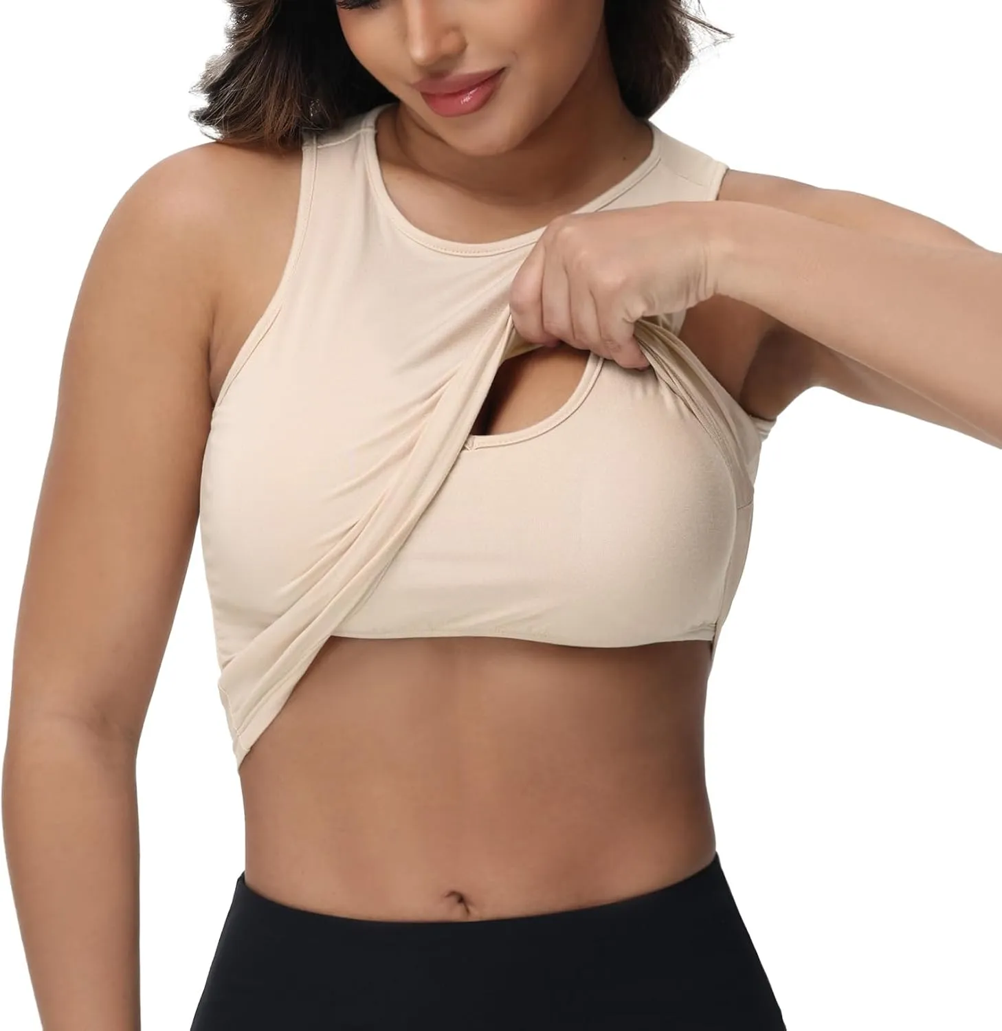 Bhome Longline Nursing & Maternity Bra for Breastfeeding, Maternity Nursing Crop Tank Tops with Built-in Bra for Women
