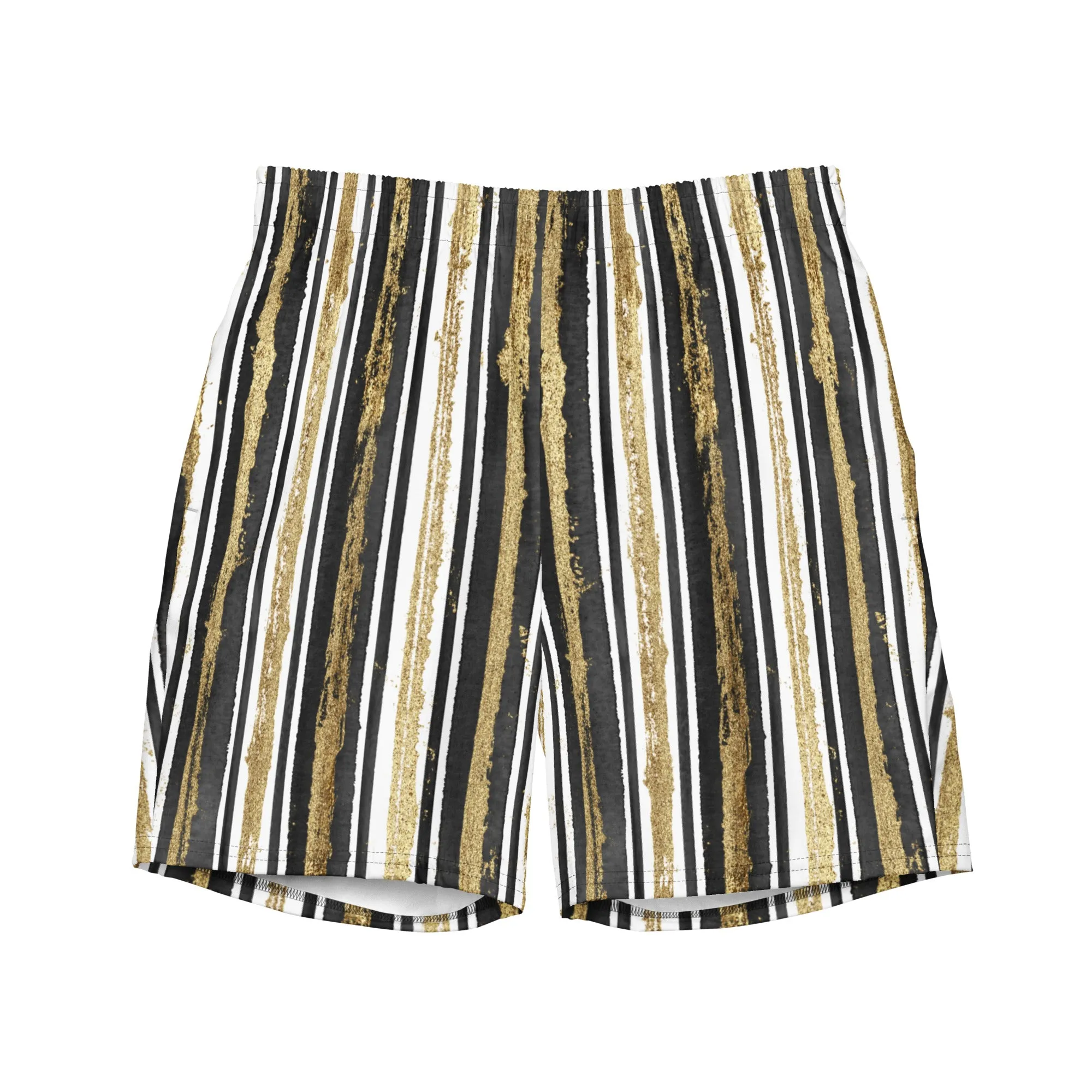 Black & gold stripe swim trunks for men, lioness-love