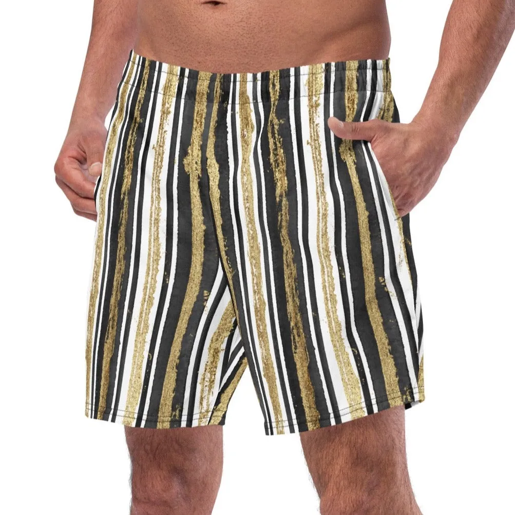 Black & gold stripe swim trunks for men, lioness-love