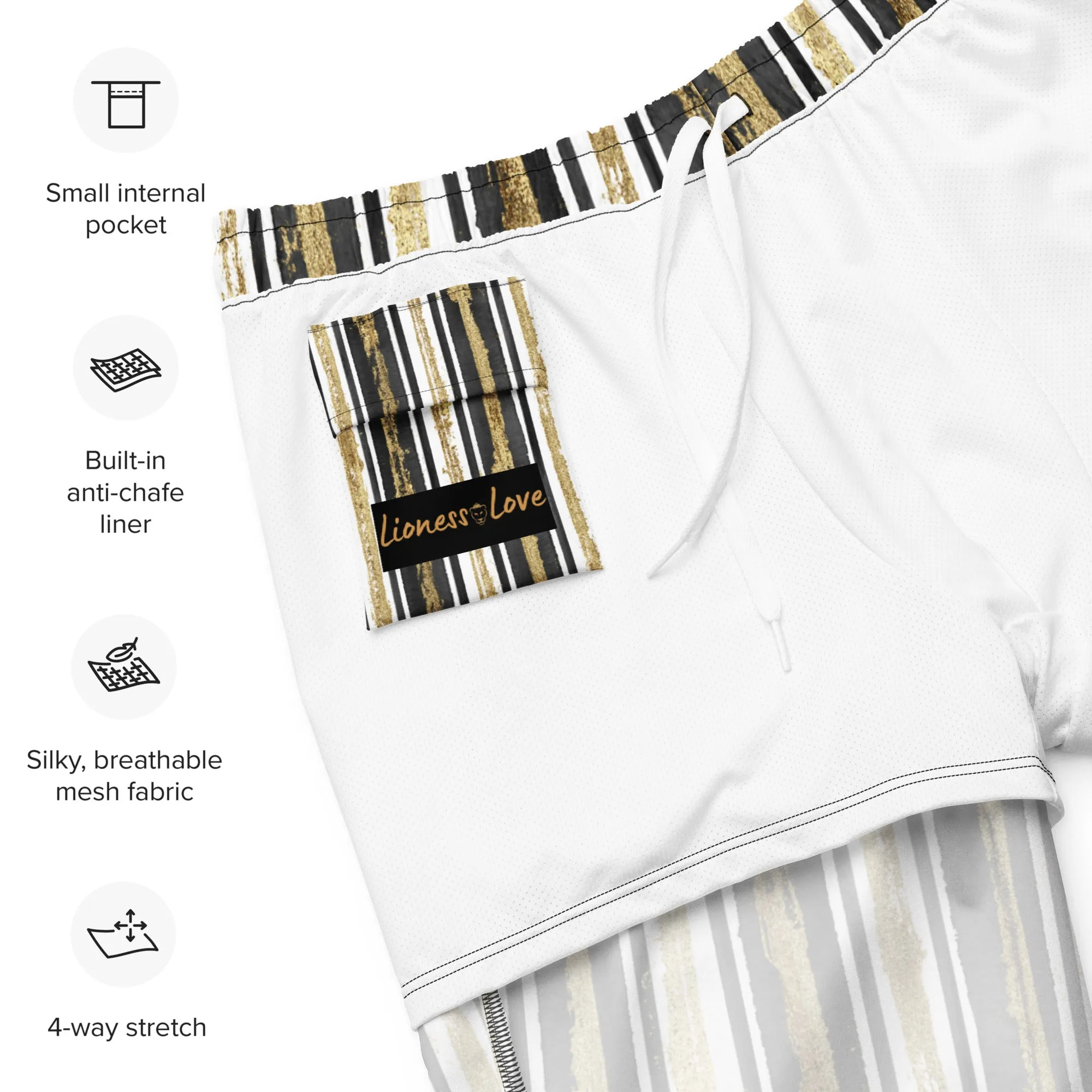Black & gold stripe swim trunks for men, lioness-love