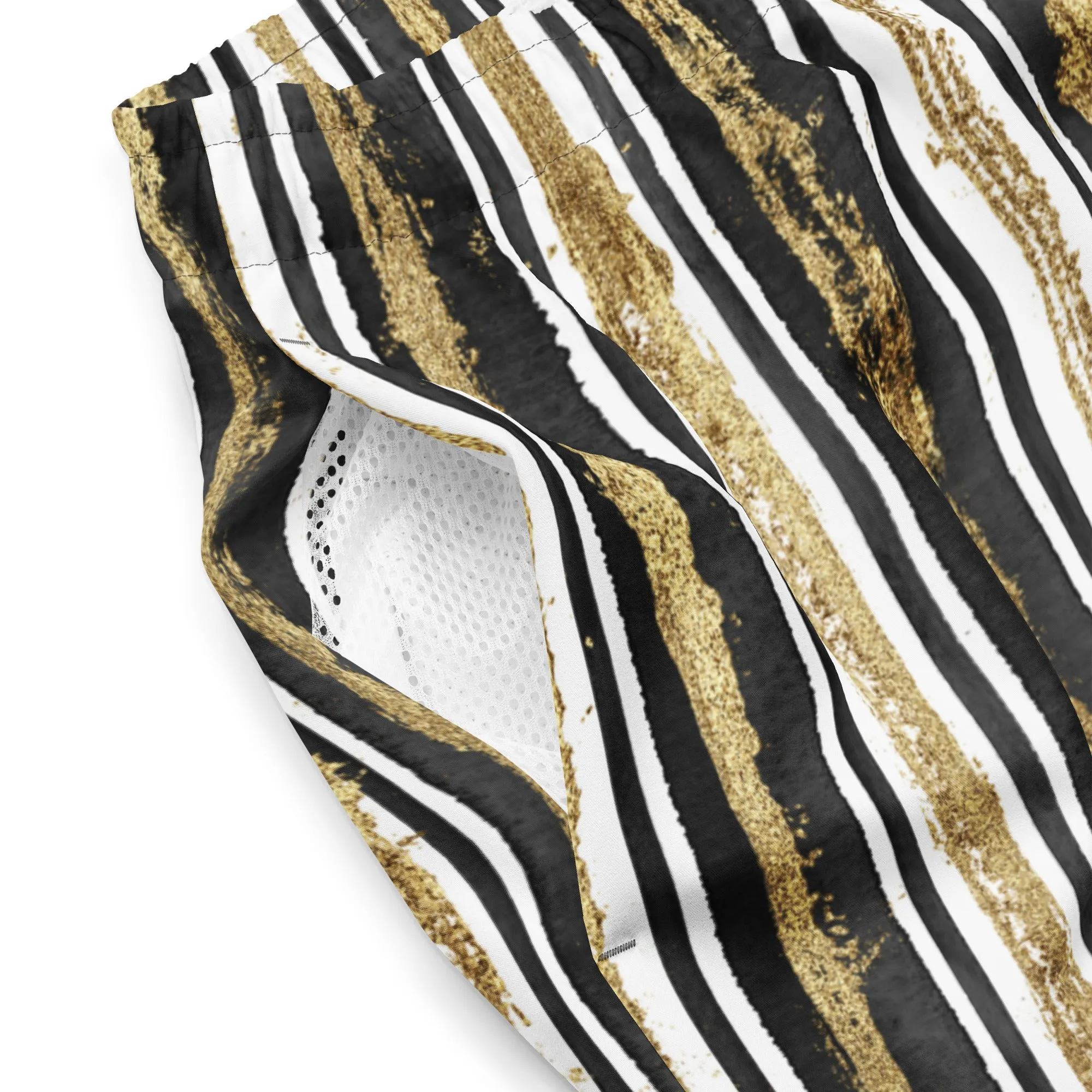 Black & gold stripe swim trunks for men, lioness-love