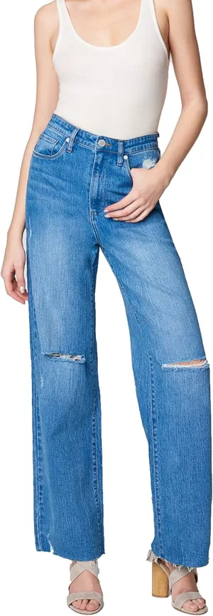 [BLANKNYC] Womens Five Pocket Wide Leg Jean with Rips at Knee, Fashionable & Stylish Pants