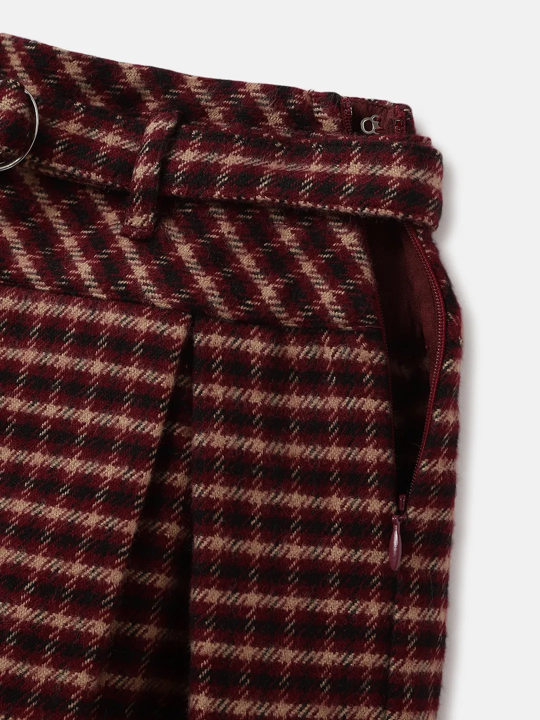 Blue Giraffe Girls Red Checked Flare Fit Mid-Rise Pleated A-Line Skirt