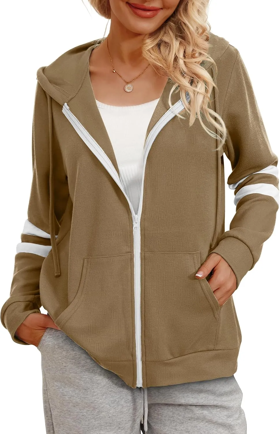 Bofell Womens Active Long Sleeve Zip Up Hoodies with Pocket Hooded Sweatshirts Jackets