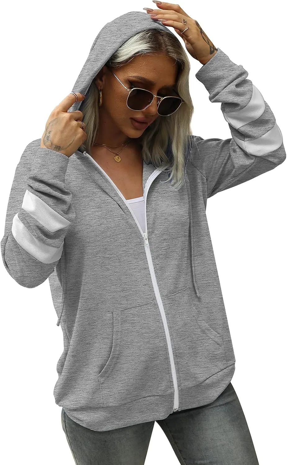 Bofell Womens Active Long Sleeve Zip Up Hoodies with Pocket Hooded Sweatshirts Jackets