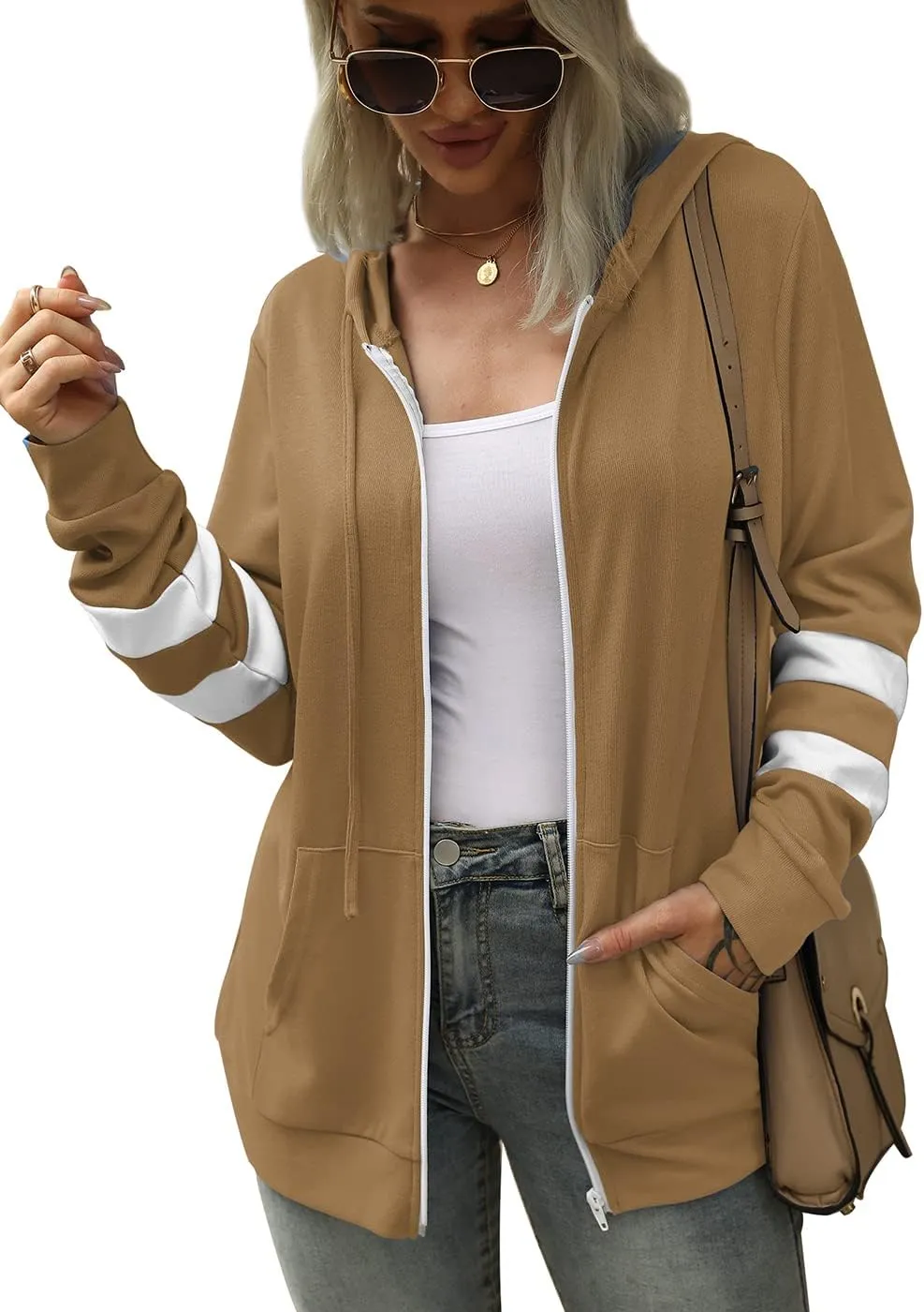 Bofell Womens Active Long Sleeve Zip Up Hoodies with Pocket Hooded Sweatshirts Jackets