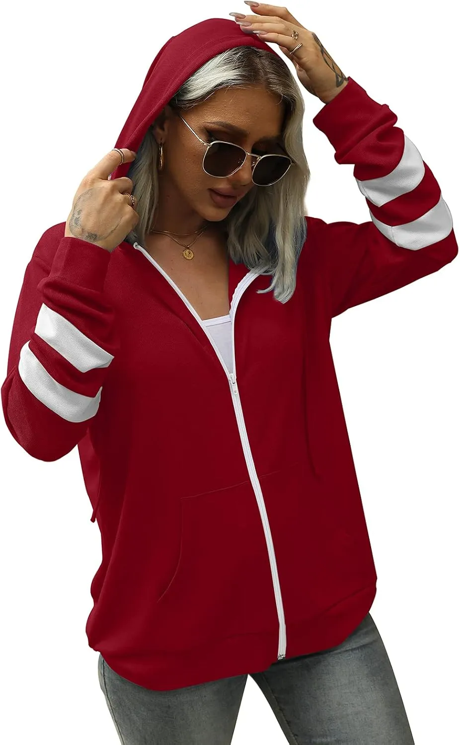 Bofell Womens Active Long Sleeve Zip Up Hoodies with Pocket Hooded Sweatshirts Jackets