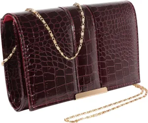 BPC Convertible Vegan Leather Crossbody Clutch, Adjustable Chain & Detachable Strap; Stylish Womens Envelope Purse