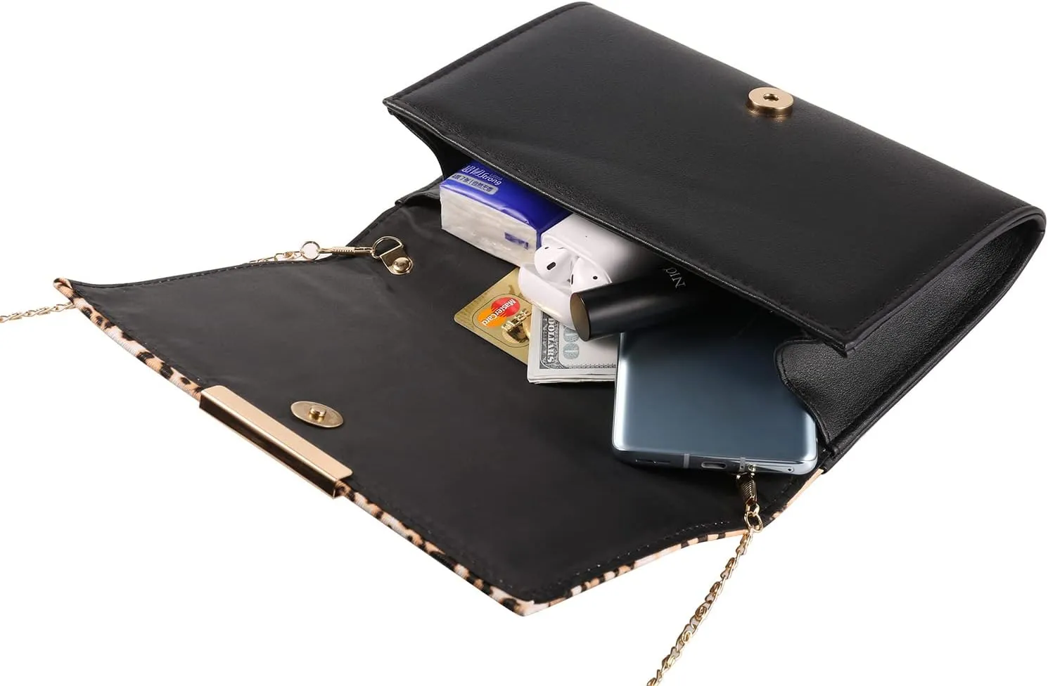BPC Convertible Vegan Leather Crossbody Clutch, Adjustable Chain & Detachable Strap; Stylish Womens Envelope Purse
