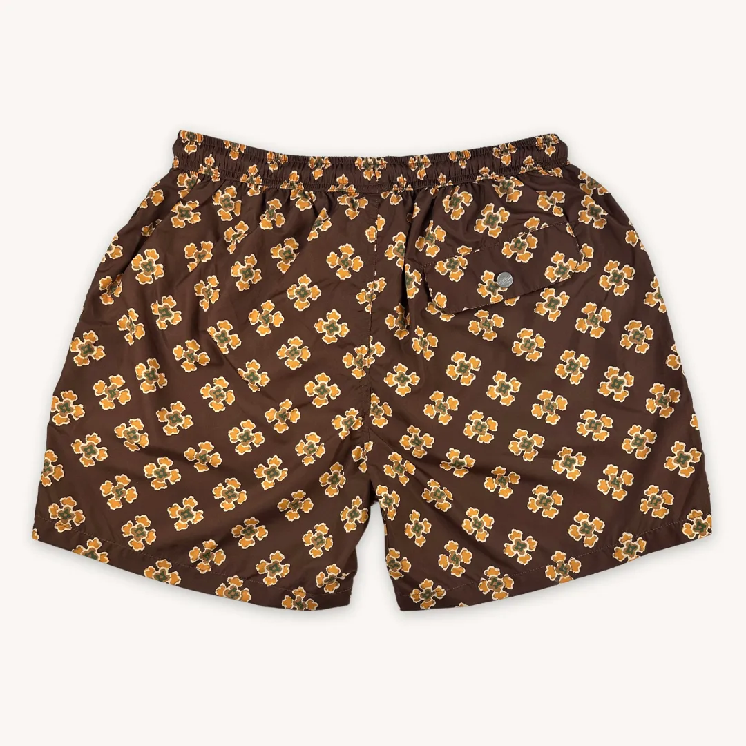 Brown Floral Swim Shorts