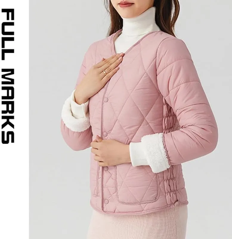 Buttons Cotton Coat Thicken Fleece Padded Jacket Liner With Pockets Women Lightweight Sherpa Warm Quilted Top