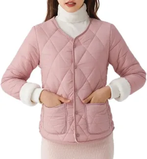 Buttons Cotton Coat Thicken Fleece Padded Jacket Liner With Pockets Women Lightweight Sherpa Warm Quilted Top