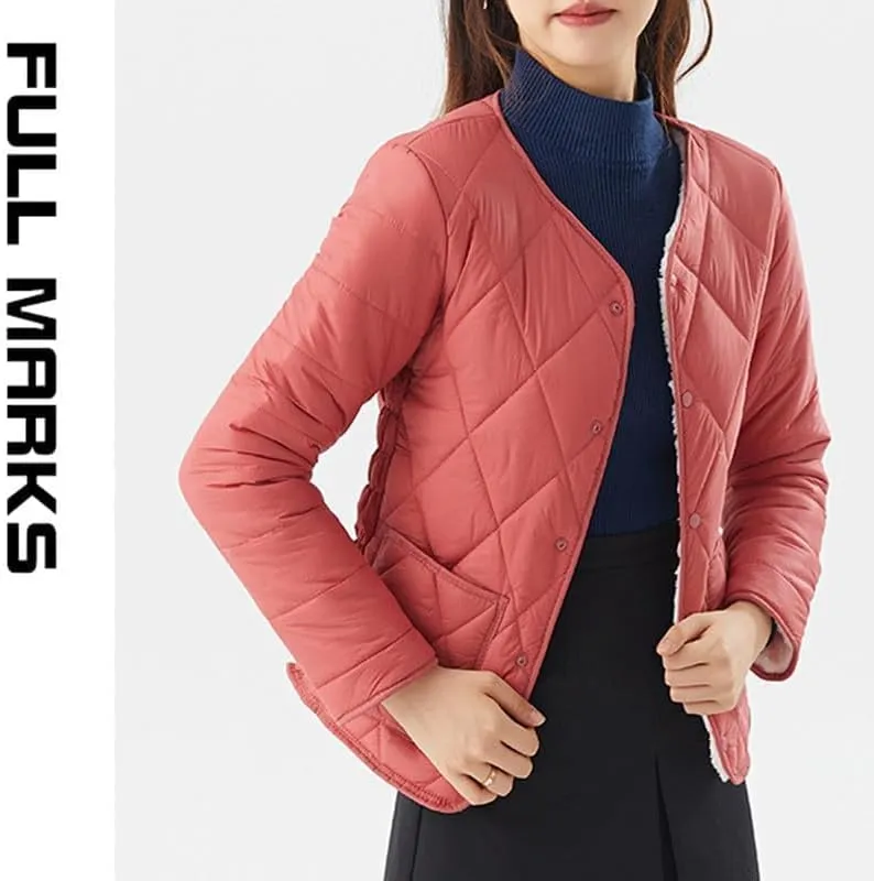 Buttons Cotton Coat Thicken Fleece Padded Jacket Liner With Pockets Women Lightweight Sherpa Warm Quilted Top