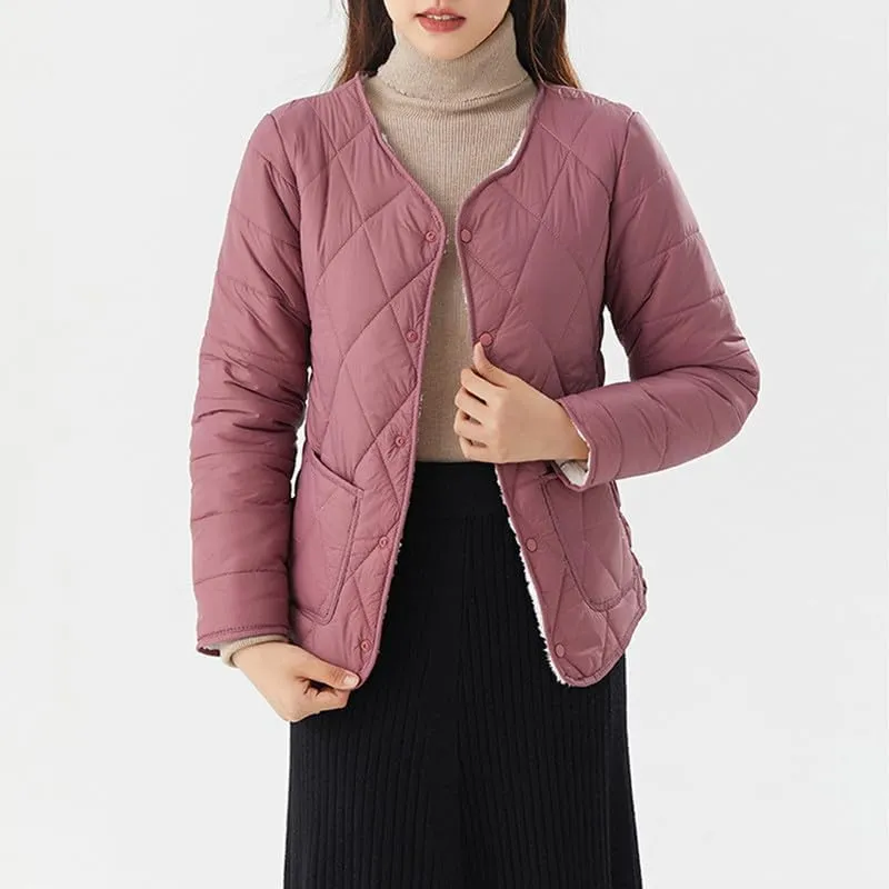 Buttons Cotton Coat Thicken Fleece Padded Jacket Liner With Pockets Women Lightweight Sherpa Warm Quilted Top