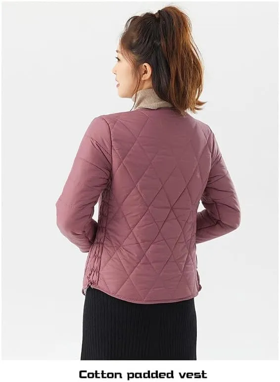 Buttons Cotton Coat Thicken Fleece Padded Jacket Liner With Pockets Women Lightweight Sherpa Warm Quilted Top