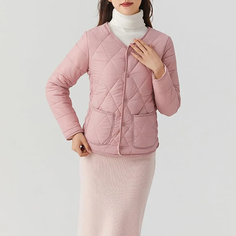 Buttons Cotton Coat Thicken Fleece Padded Jacket Liner With Pockets Women Lightweight Sherpa Warm Quilted Top