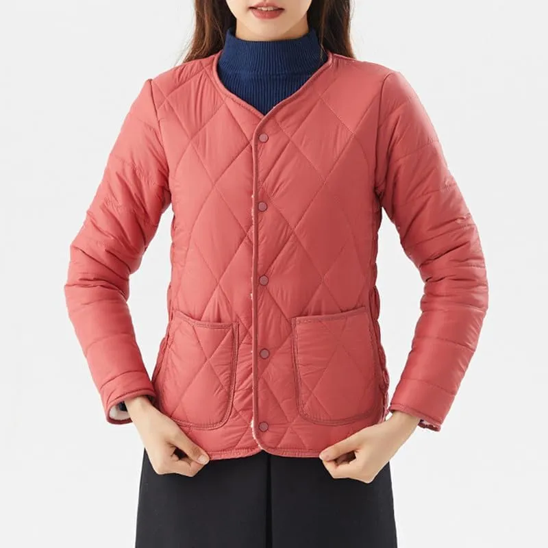 Buttons Cotton Coat Thicken Fleece Padded Jacket Liner With Pockets Women Lightweight Sherpa Warm Quilted Top