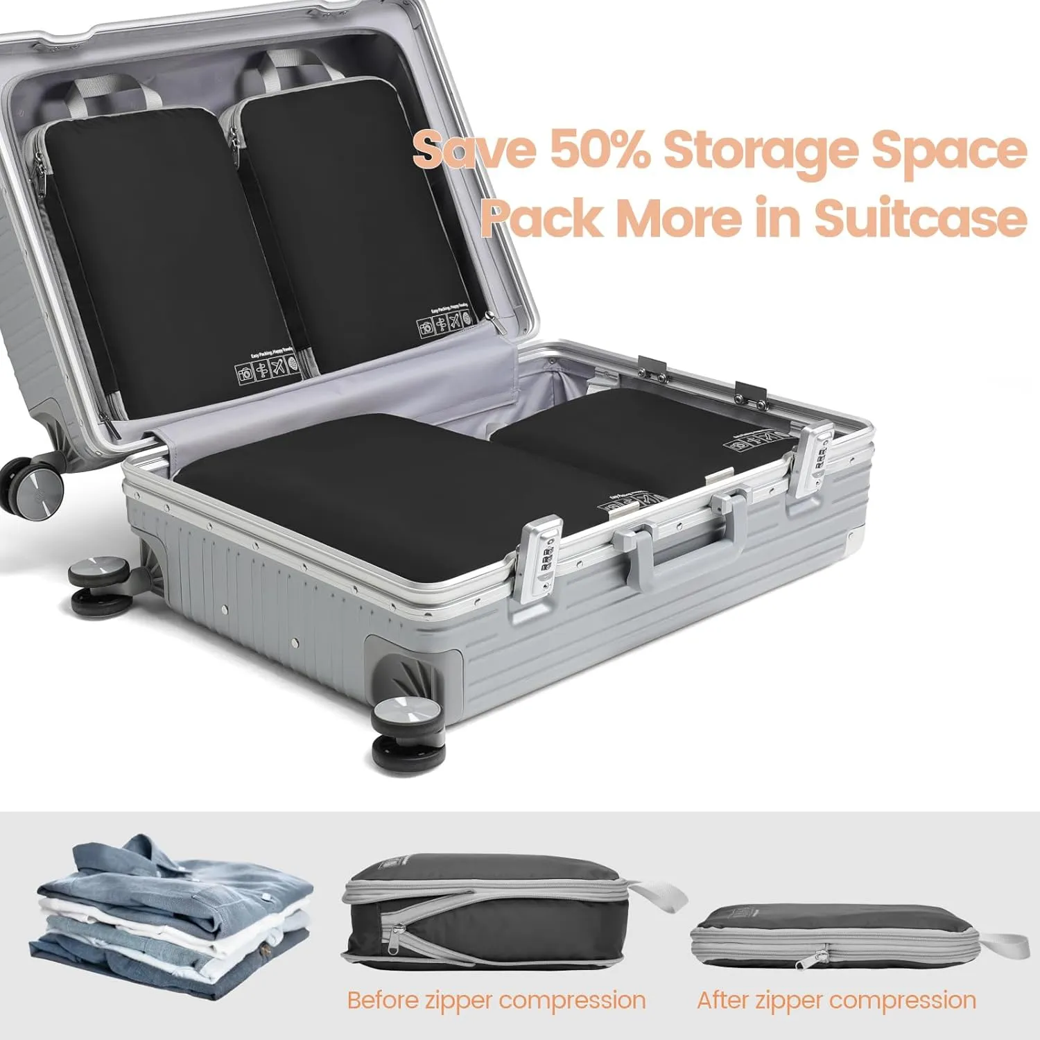 Cambond Compression Packing Cubes for Travel Women - Lightweight Luggage Organizers Bag Packing Cubes for Carry on Suitcases