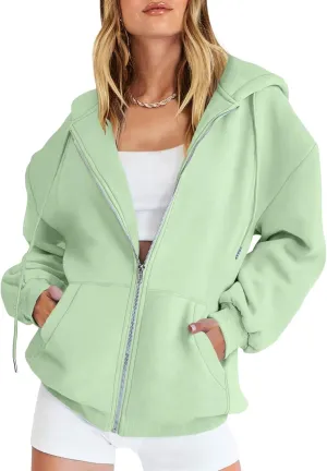 Canbebig Womens Oversized Zip Up Hoodies Y2K Hooded Sweatshirts Casual Drawstring Fall Track Jackets with Pockets Teen Girls