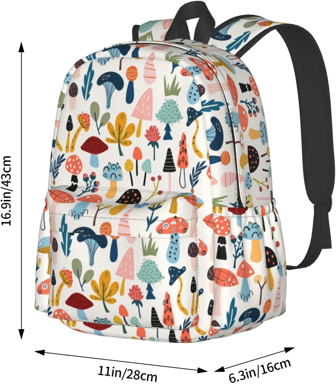 Cartoon Mushrooms Stylish Backpack With Adjustable Padded Shoulder Straps Daypacks For College Travel
