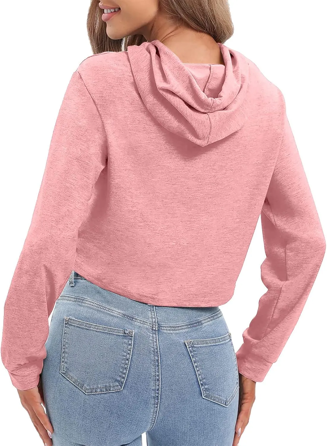 Ceboyel Women Cropped Hoodie Drawstring Pullover Sweatshirt Long Sleeve Workout Tops Trendy Y2k Teen Girls Clothes