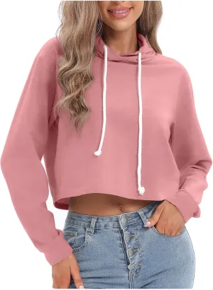 Ceboyel Women Cropped Hoodie Drawstring Pullover Sweatshirt Long Sleeve Workout Tops Trendy Y2k Teen Girls Clothes