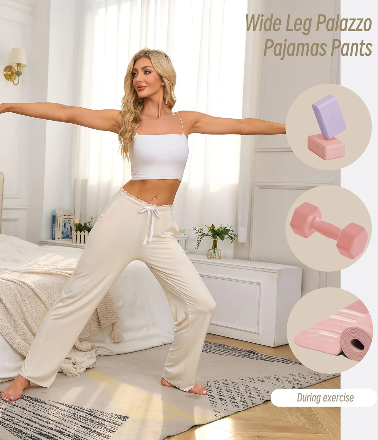 CF Women Bamboo Rayon Pajamas Pants Casual Loose Wide Leg Sleep Pants Soft Comfy Sleepwear for Lounge with Pockets