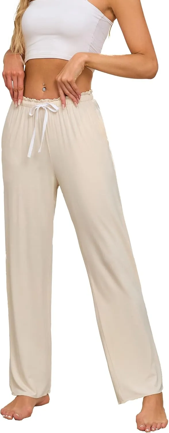 CF Women Bamboo Rayon Pajamas Pants Casual Loose Wide Leg Sleep Pants Soft Comfy Sleepwear for Lounge with Pockets
