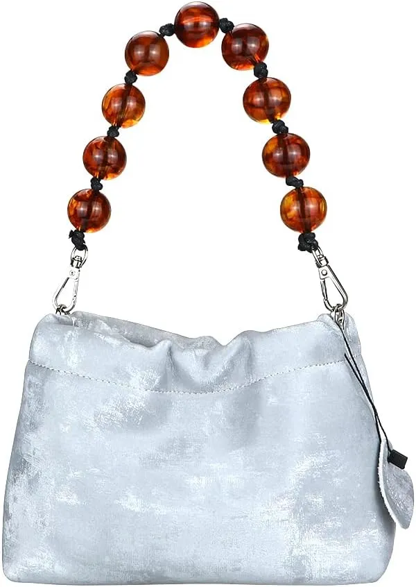 Chain Crossbody Bags, Stylish Soft Leather Women's Shoulder Purse, Beaded Bucket Handbag (Coffee)