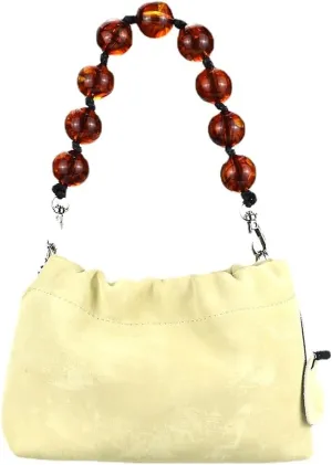 Chain Crossbody Bags, Stylish Soft Leather Women's Shoulder Purse, Beaded Bucket Handbag (Coffee)