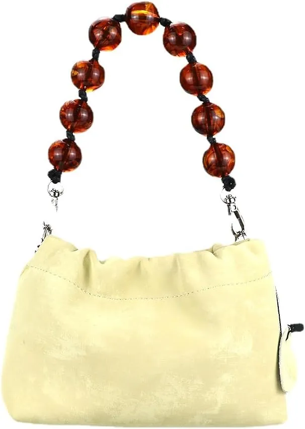 Chain Crossbody Bags, Stylish Soft Leather Women's Shoulder Purse, Beaded Bucket Handbag (Coffee)