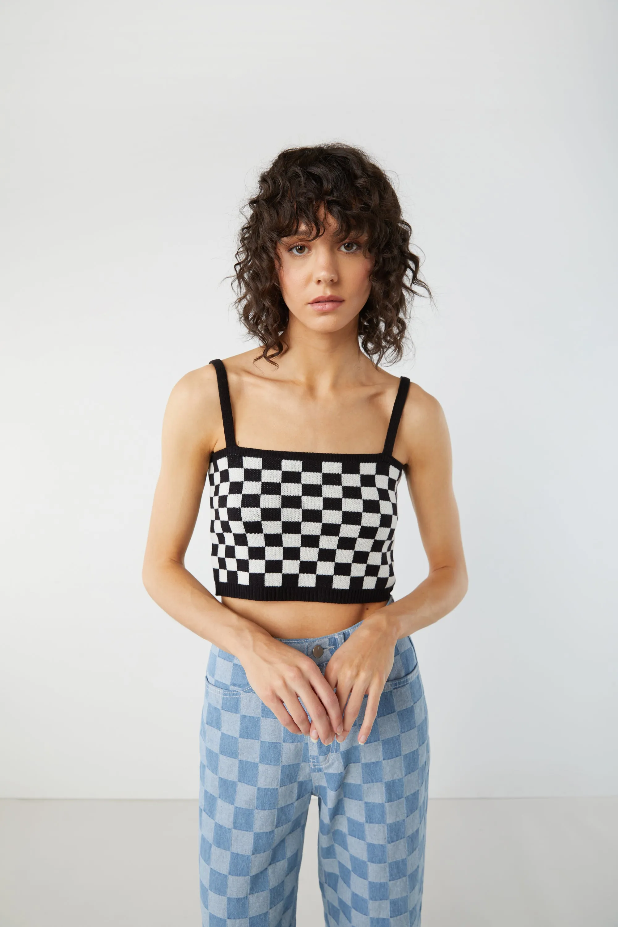 CHECKERED CROPPED TANK