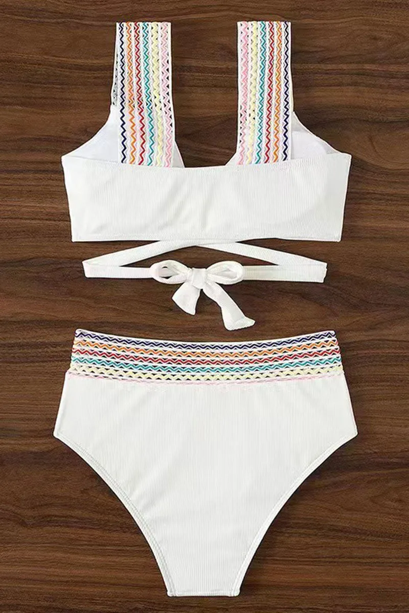 Chevron Tape Patchwork Stylish Front Wrap Bikini