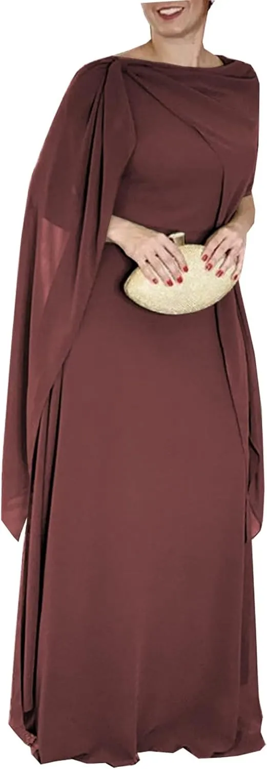 Chiffon Mother of The Bride Dresses for Wedding Plus Size Wedding Dress with Shawl Long Formal Evening Party Dress