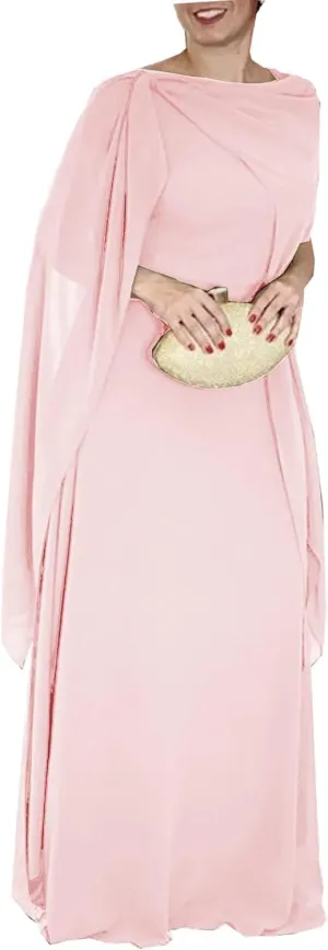Chiffon Mother of The Bride Dresses for Wedding Plus Size Wedding Dress with Shawl Long Formal Evening Party Dress