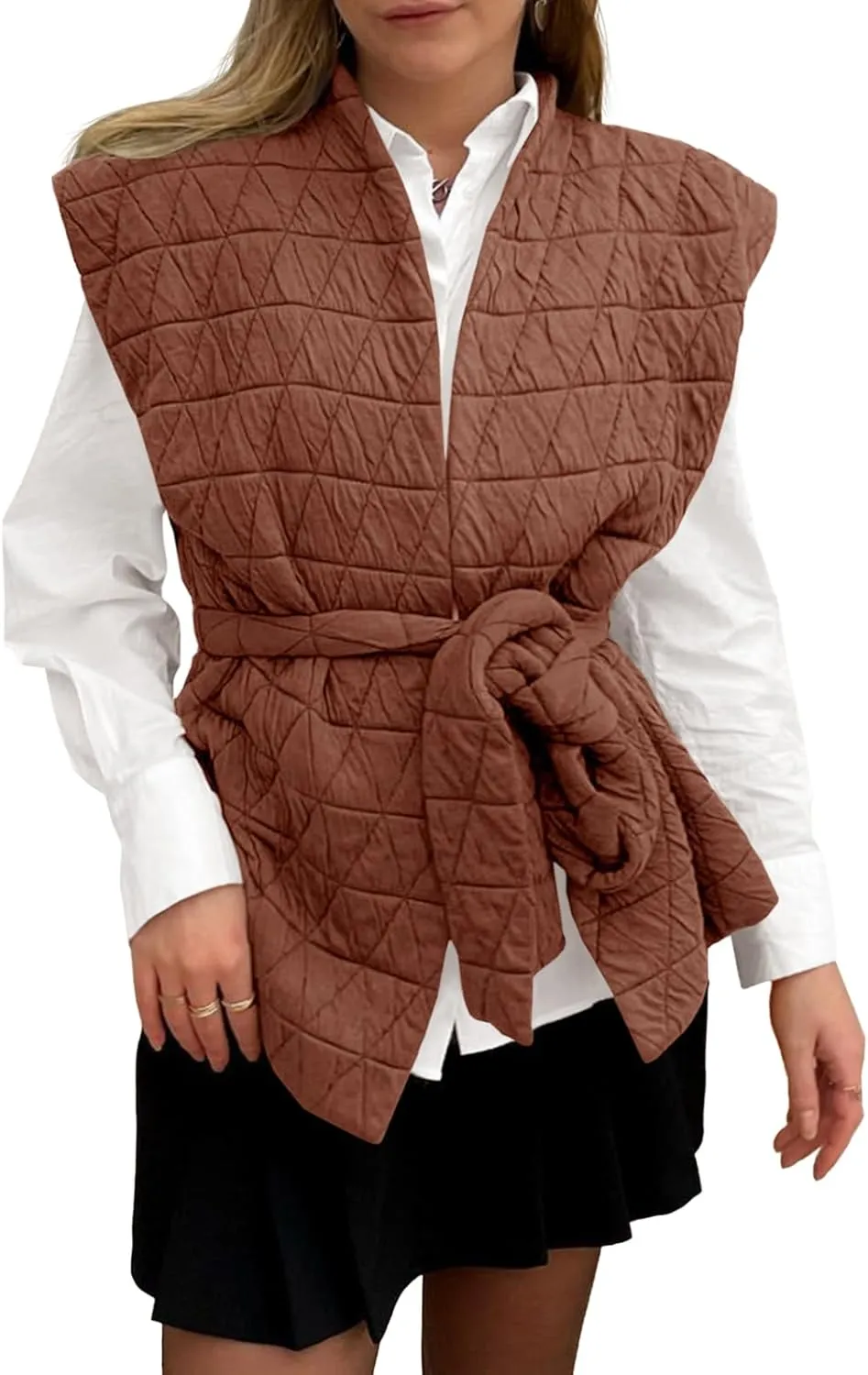 Cicy Bell Womens Diamond Quilted Puffer Vest Open Front Puffy Sleeveless Jacket Fall Work Casual Outerwear