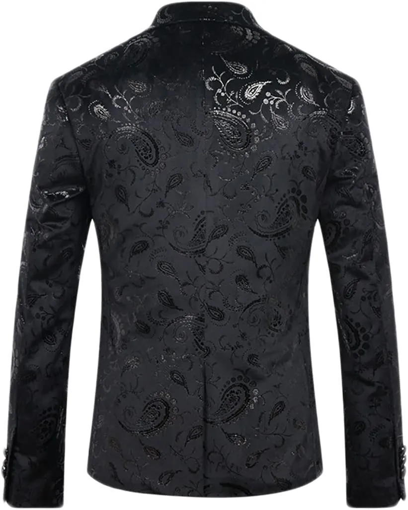 Cloudstyle Men's Dress Floral Suit Notched Lapel Slim Fit Stylish Blazer Dress Suit
