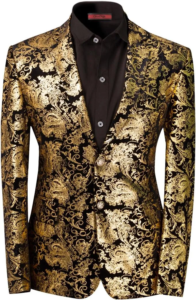 Cloudstyle Men's Dress Floral Suit Notched Lapel Slim Fit Stylish Blazer Dress Suit