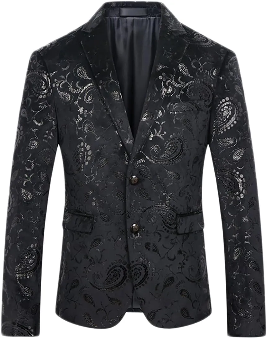Cloudstyle Men's Dress Floral Suit Notched Lapel Slim Fit Stylish Blazer Dress Suit