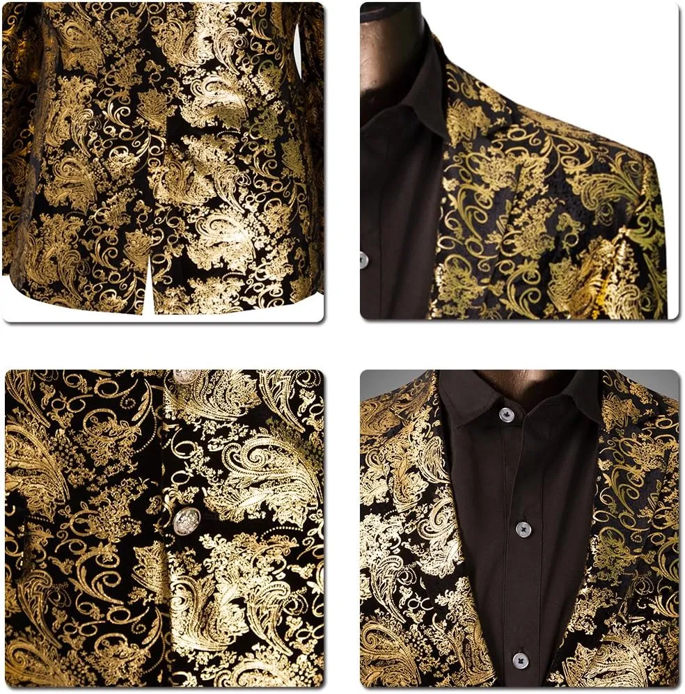 Cloudstyle Men's Dress Floral Suit Notched Lapel Slim Fit Stylish Blazer Dress Suit
