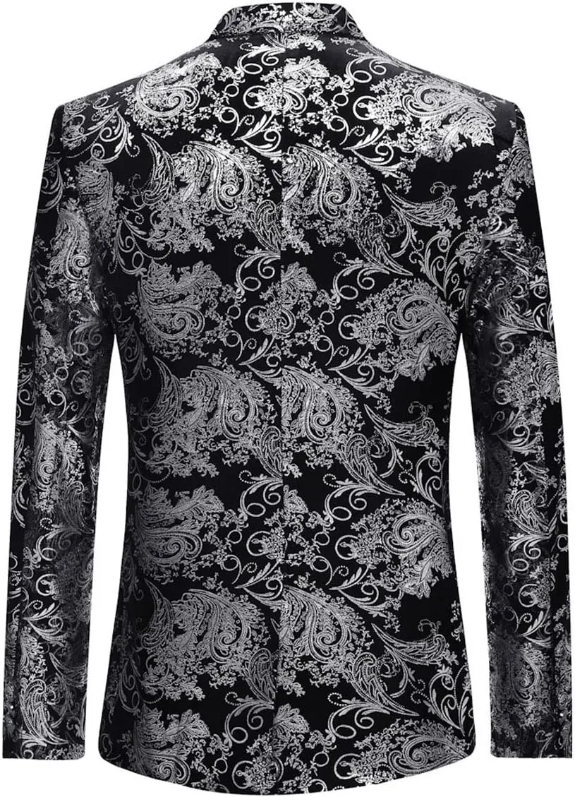 Cloudstyle Men's Dress Floral Suit Notched Lapel Slim Fit Stylish Blazer Dress Suit