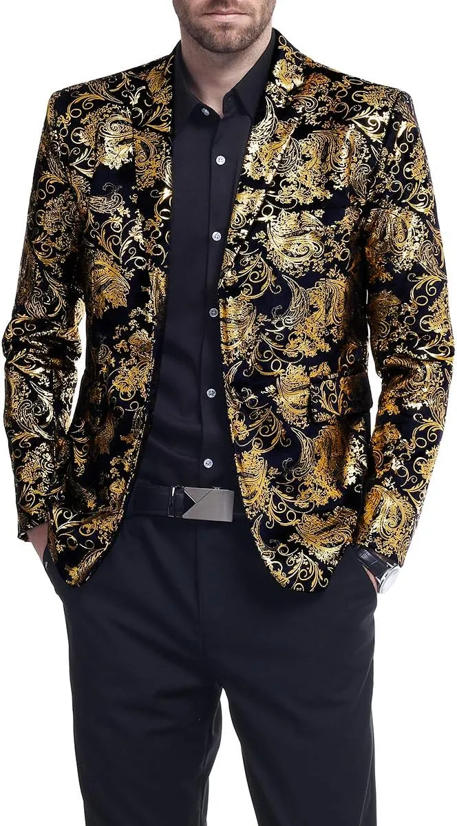 Cloudstyle Men's Dress Floral Suit Notched Lapel Slim Fit Stylish Blazer Dress Suit
